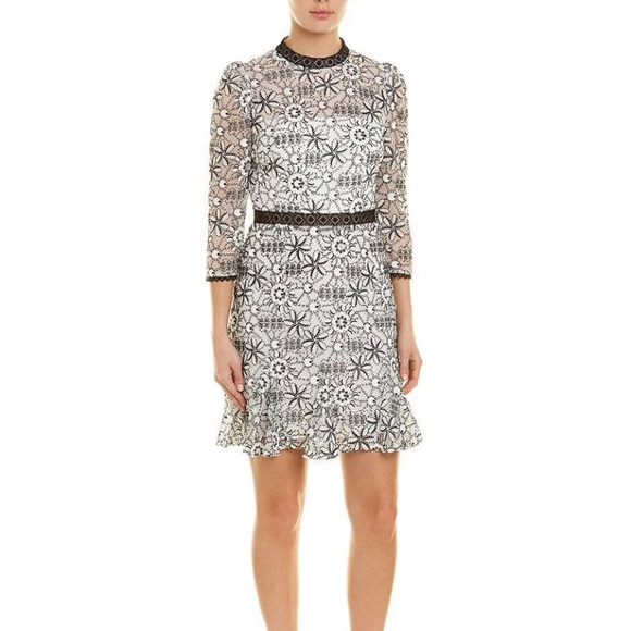 Monique Lhuillier Size 8 White & Black mini dress with shelves - Picture 1 of 5